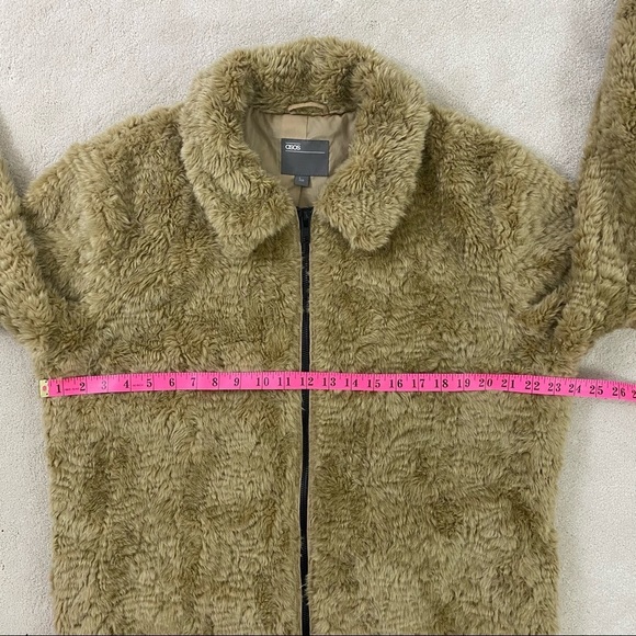 ASOS Women's Beige / Tan Sherpa Cozy Zipper Jacket Teddy Coat Size L - Picture 9 of 10